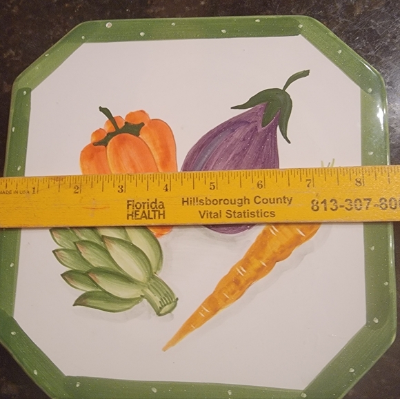 IL Bargello Handpainted Trivet Earthenware Mixed Vegetables Green Trim Signed - Picture 7 of 7